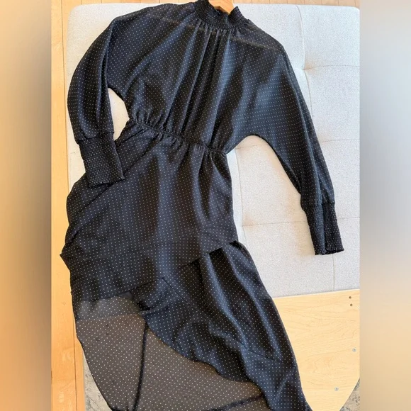 Dynamite Black Long Sleeve Polka Dot Midi Dress - Picture 6 of 12